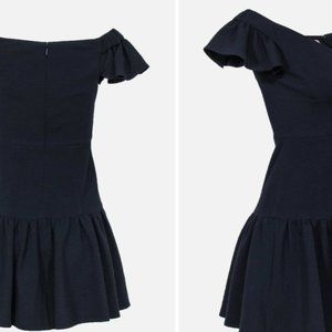 Rebecca Yaylor navy blue drop waist dress over the should flounce lined size 10